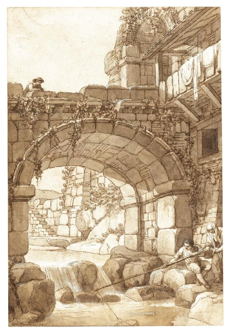 Capriccio con ponte, figure e pescatore